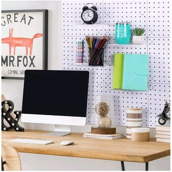 4 Set Pegboard Shelf Clear Acrylic Shelf with Metal Hooks Peg Board Organizer Ac - Picture 6 of 10